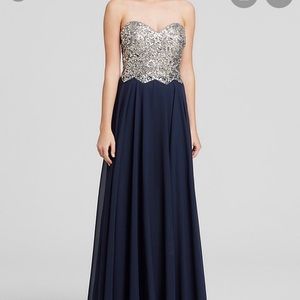 Aqua Embellished Bustier Tie Back Gown